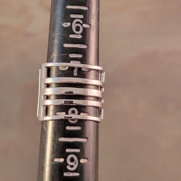 New Elle Sterling Silver Modern Openwork Bands Statement Ring - Picture 10 of 10